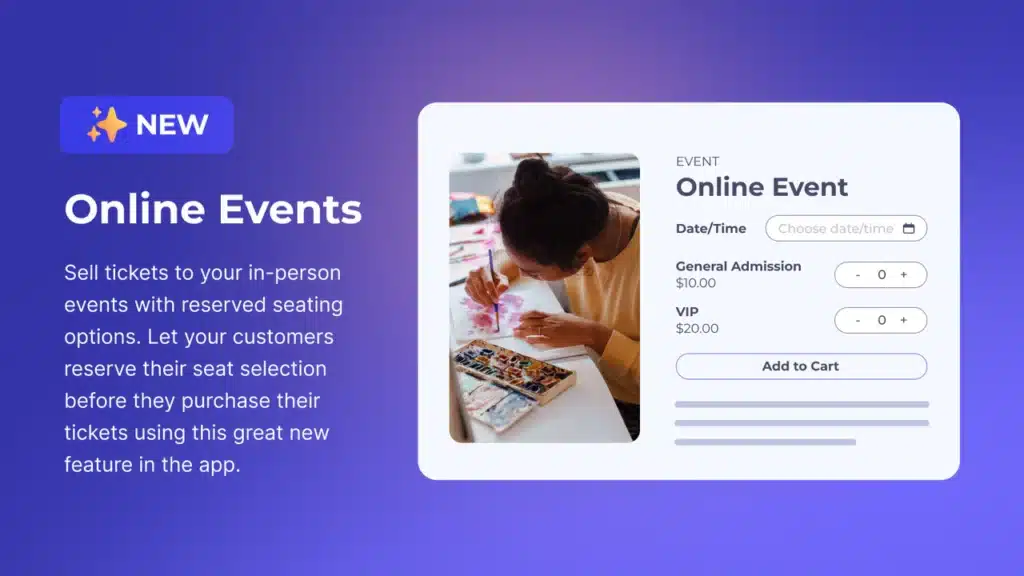 Use Evey events to sell tickets on Facebook.